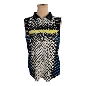 Jamie Sadock Black White Yellow Snake Skin Graphic Polo Top Sz S